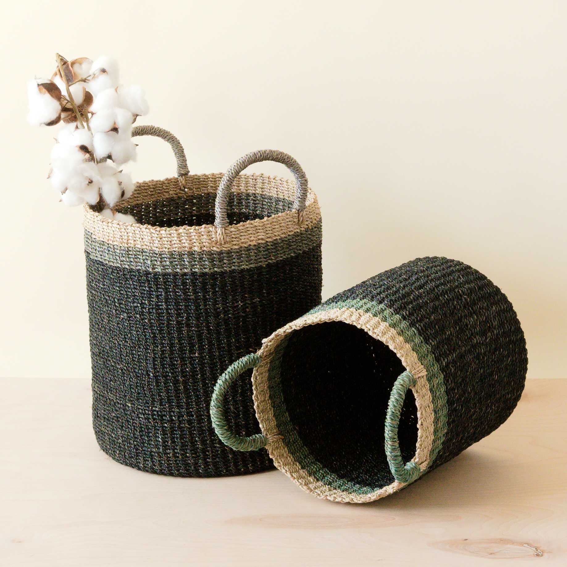 Black Baskets With Handle, Set Of 2 - Floor Baskets | Likhâ