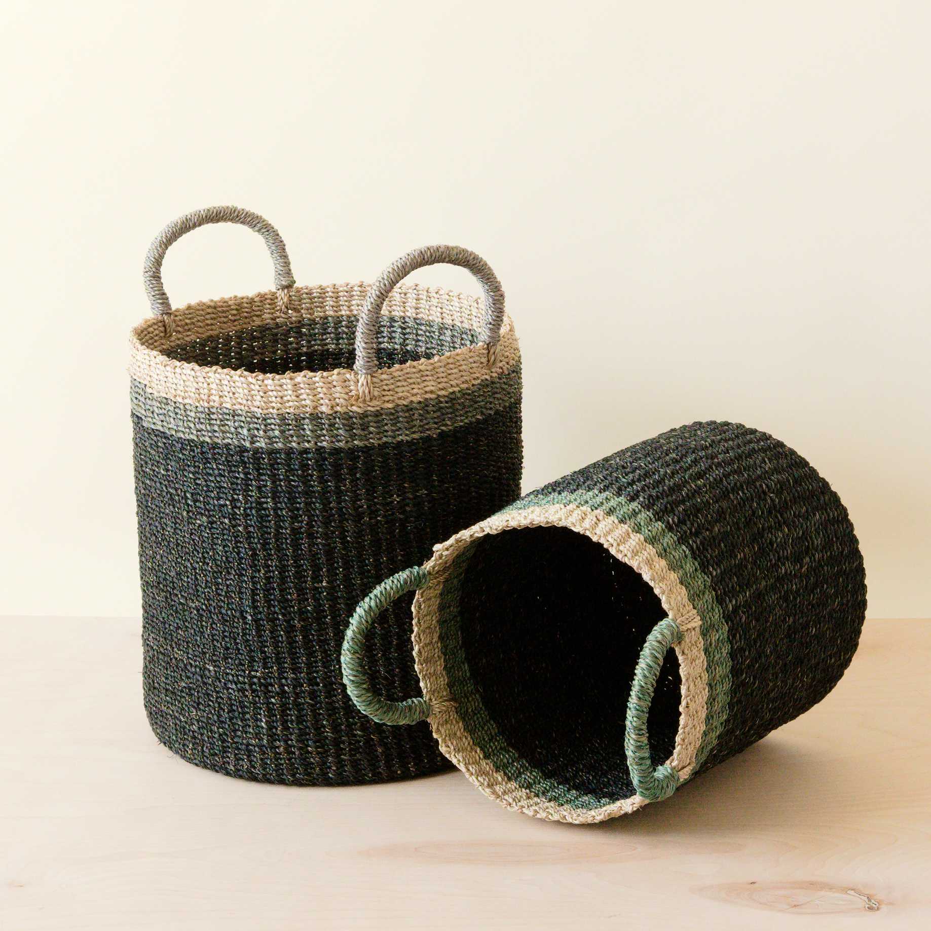 Black Baskets With Handle, Set Of 2 - Floor Baskets | Likhâ