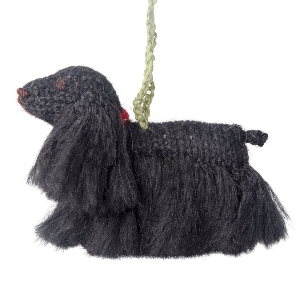 Hand Knit Alpaca Wool Christmas Ornament - Black Cocker Spaniel Dog