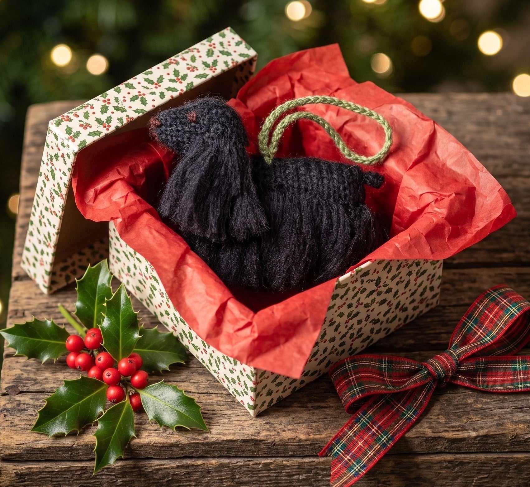 Hand Knit Alpaca Wool Christmas Ornament - Black Cocker Spaniel Dog