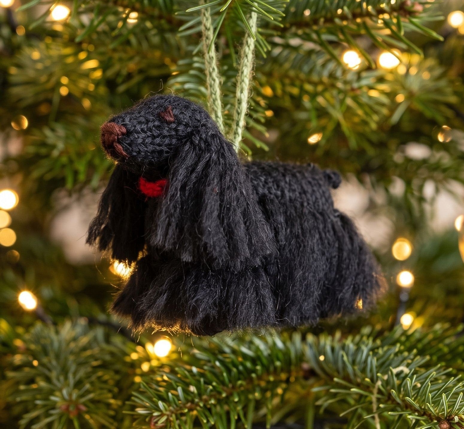 Hand Knit Alpaca Wool Christmas Ornament - Black Cocker Spaniel Dog