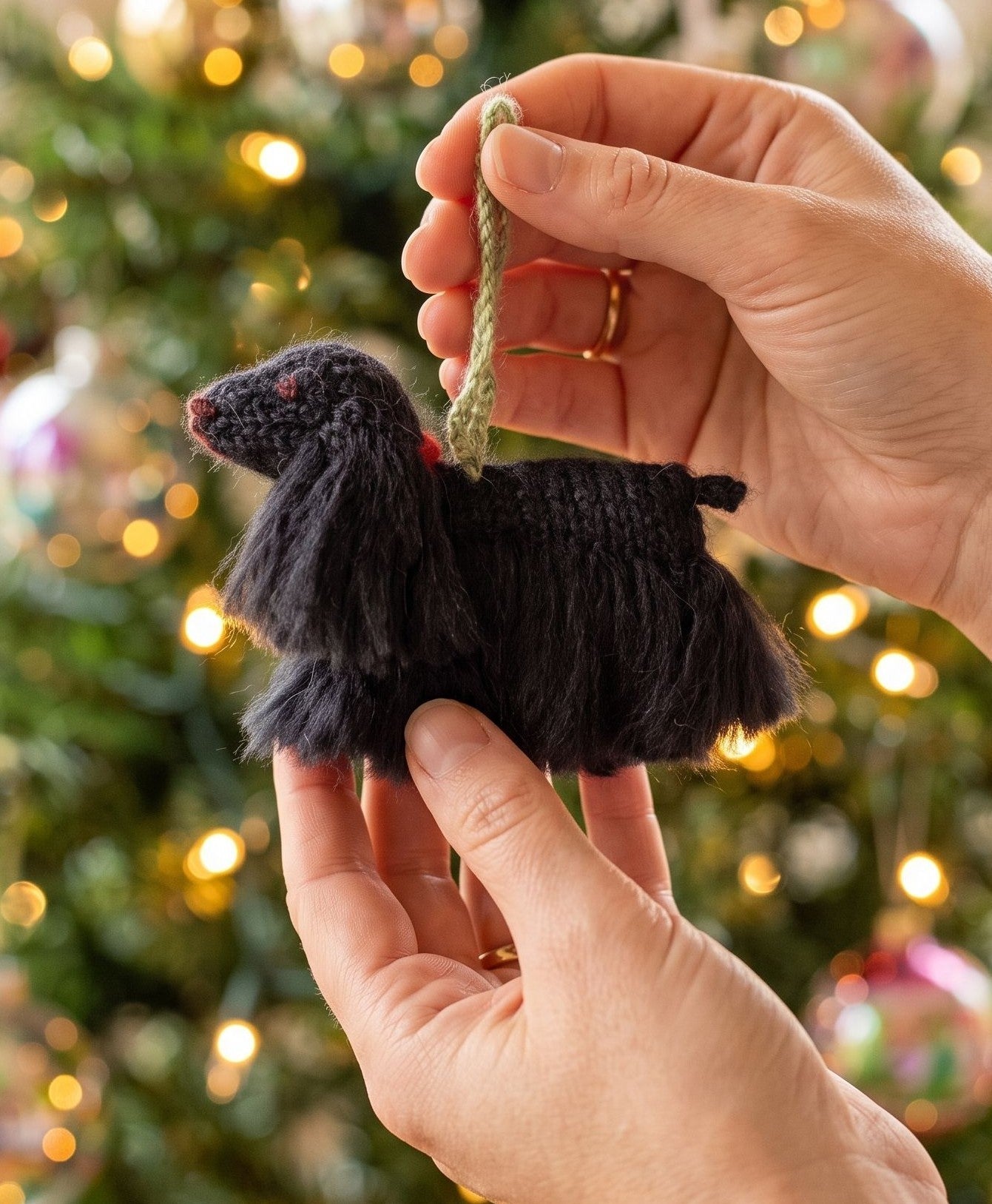 Hand Knit Alpaca Wool Christmas Ornament - Black Cocker Spaniel Dog