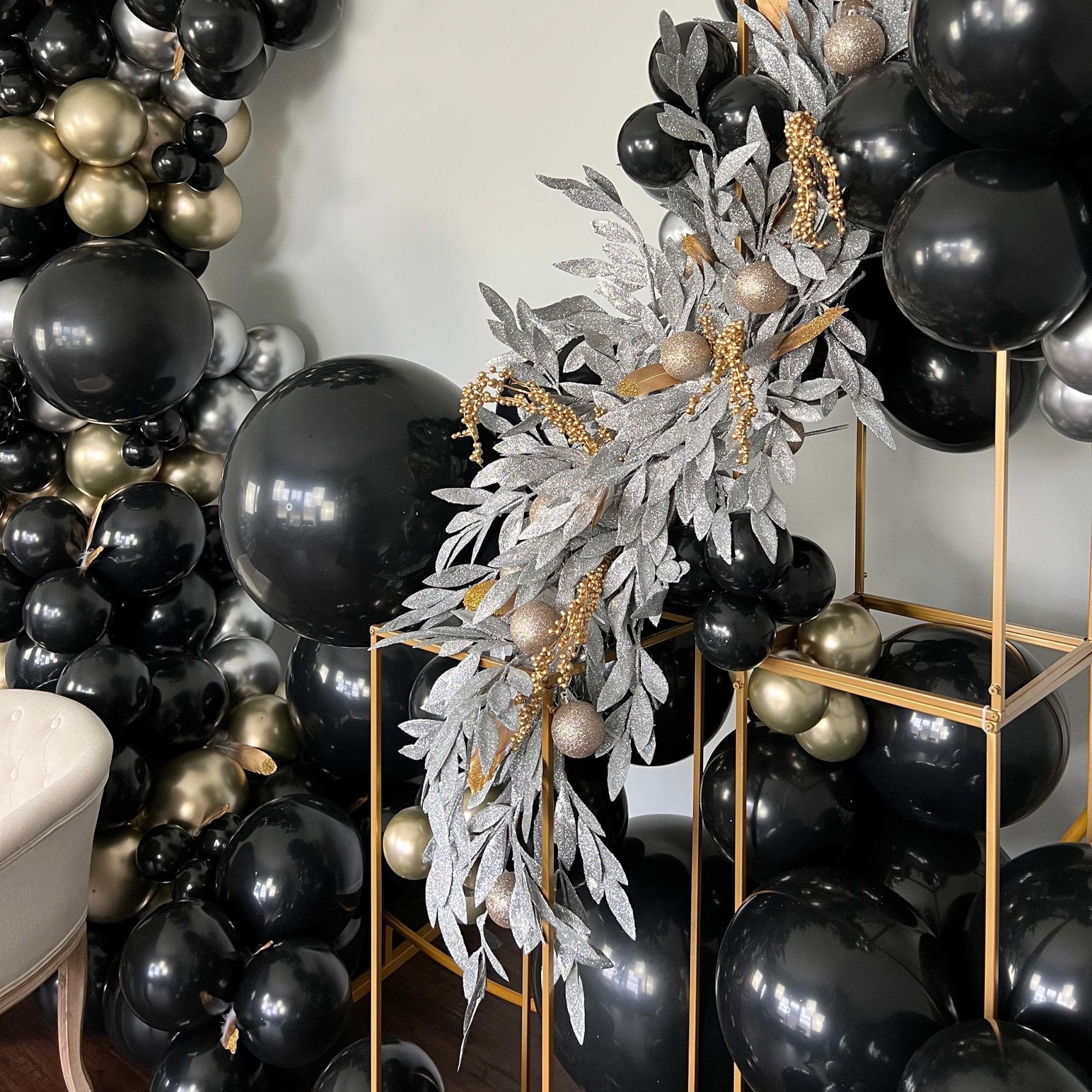 Black, Gold & Silver Balloon Garland Kit