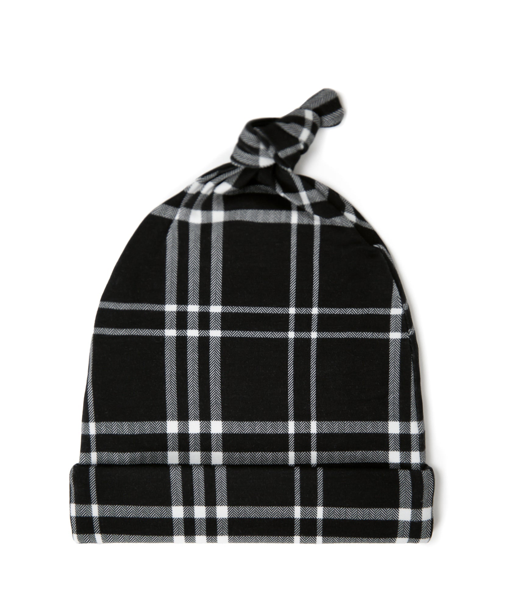 Black Plaid Knotted Beanie