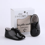 Boys Black Patent Leather Pre-walker Lace Shoes