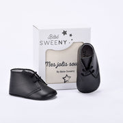Boys Black Leather Pre-walker Lace Shoes