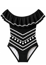 Black  Swimsuit With Ric Rac N Pom Poms