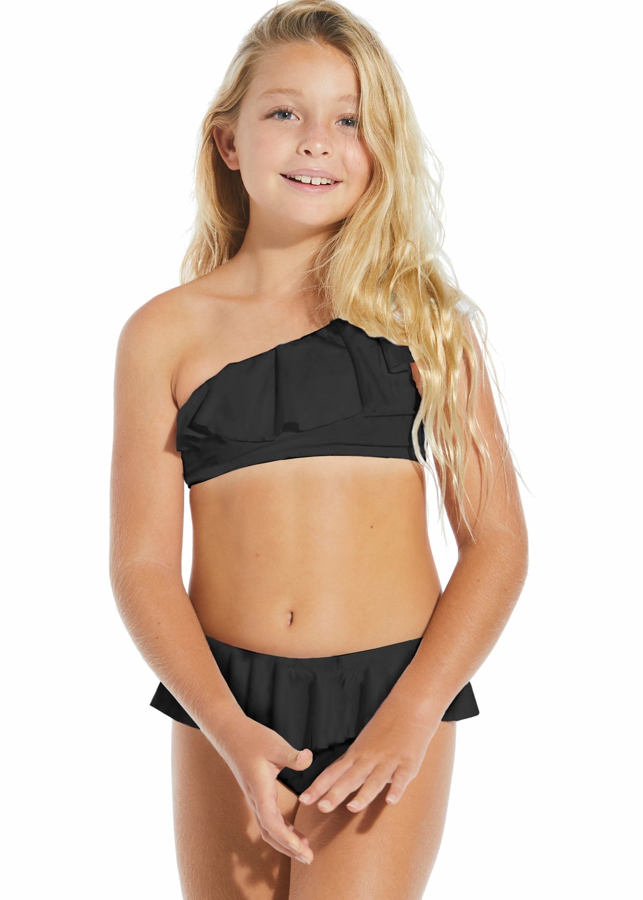Black Ruffle One Shoulder Bikini
