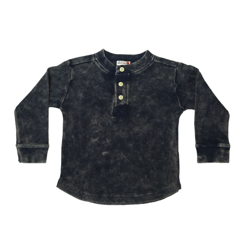 Kids Long Sleeve Thermal Henley Shirt - Black