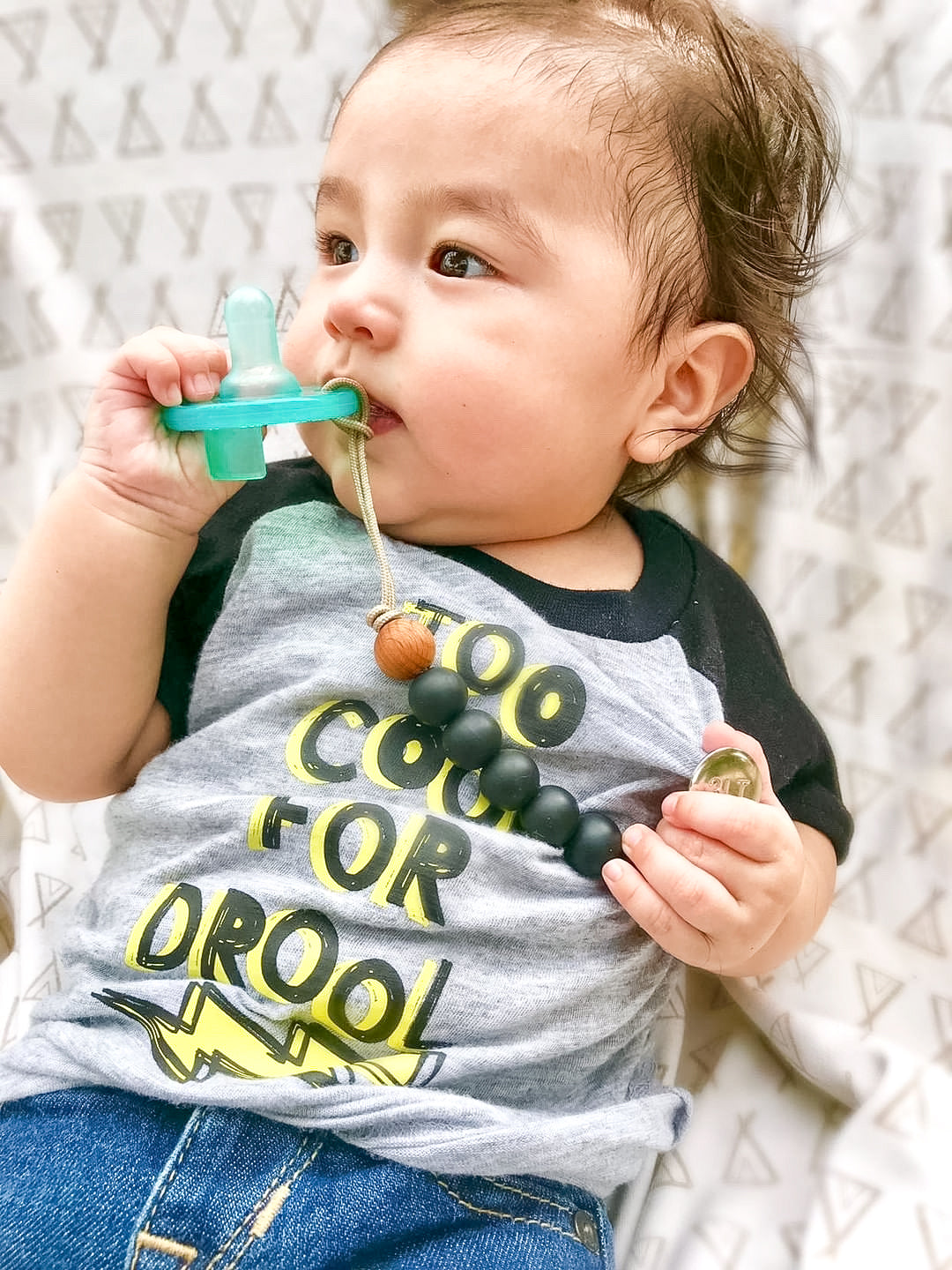 Black Silicone Beaded Pacifier Clip Holder