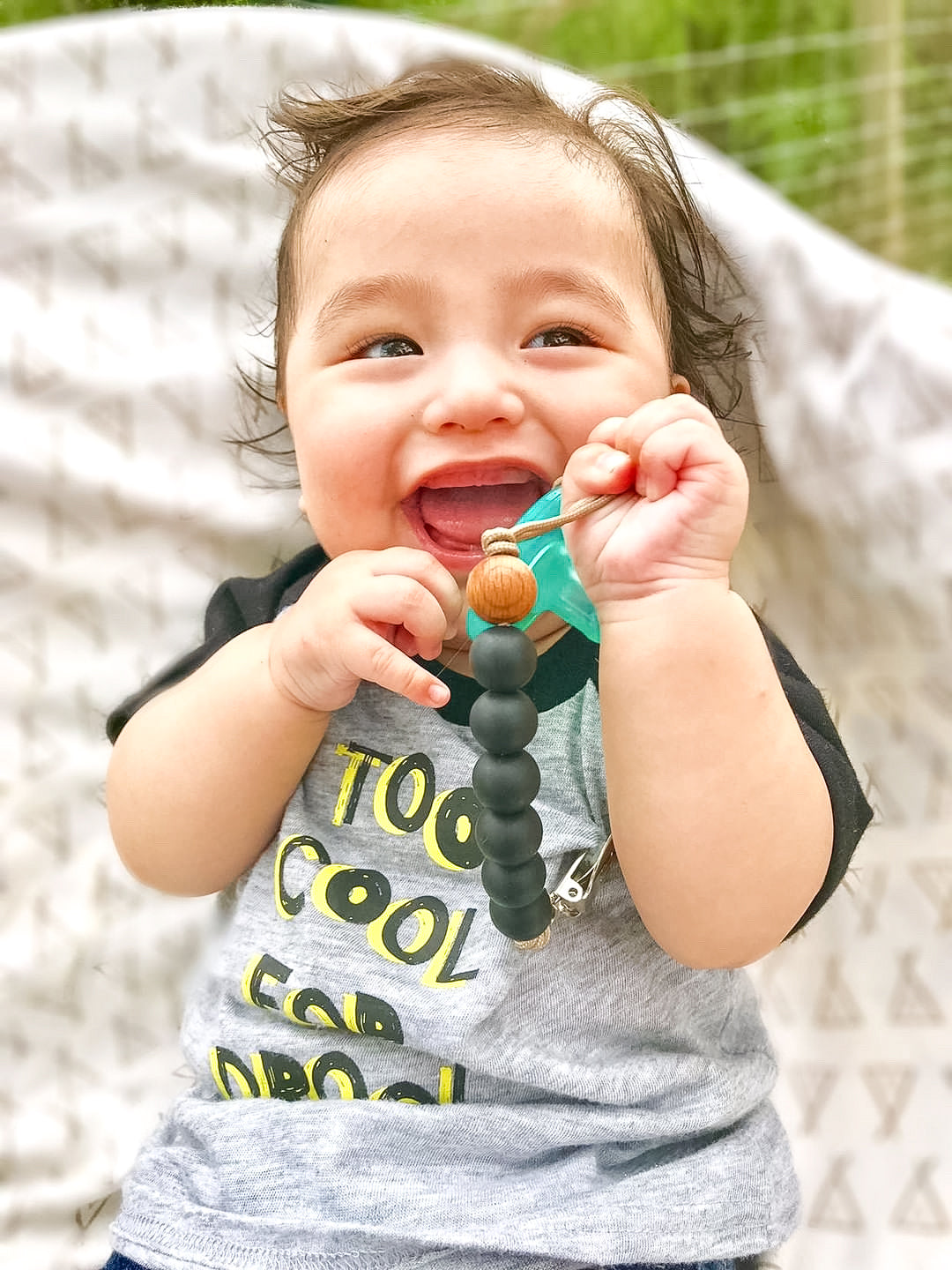 Black Silicone Beaded Pacifier Clip Holder