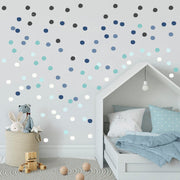Navy, Teal And Gray Watercolor Polka Dots - Fabric Nursery Wall Art Decals