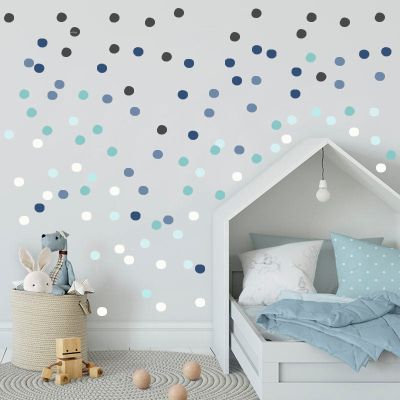 Navy, Teal And Gray Watercolor Polka Dots - Fabric Nursery Wall Art Decals