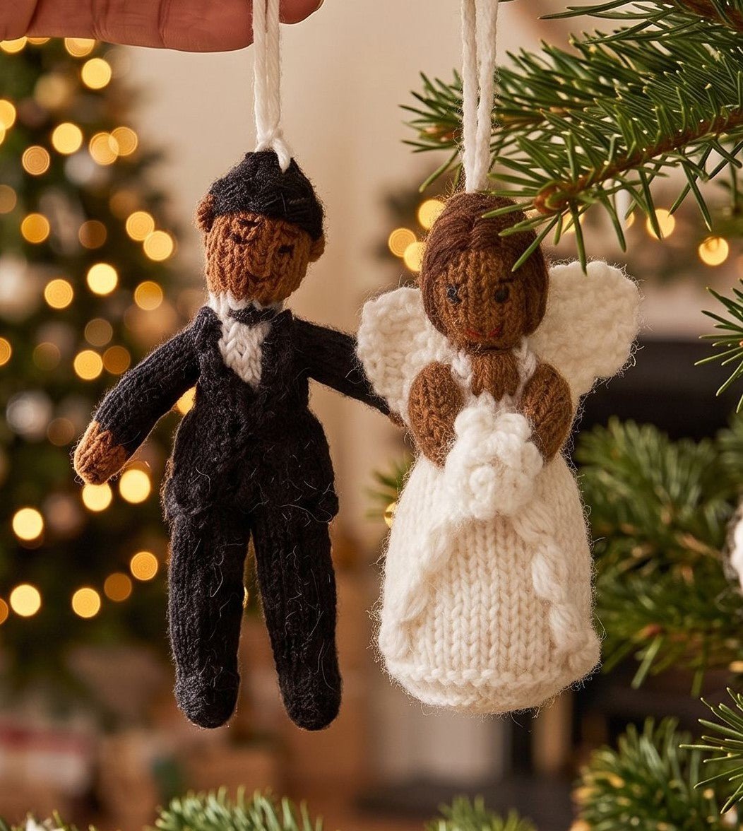 Black/brown Bride Hand Knit Wedding Ornament