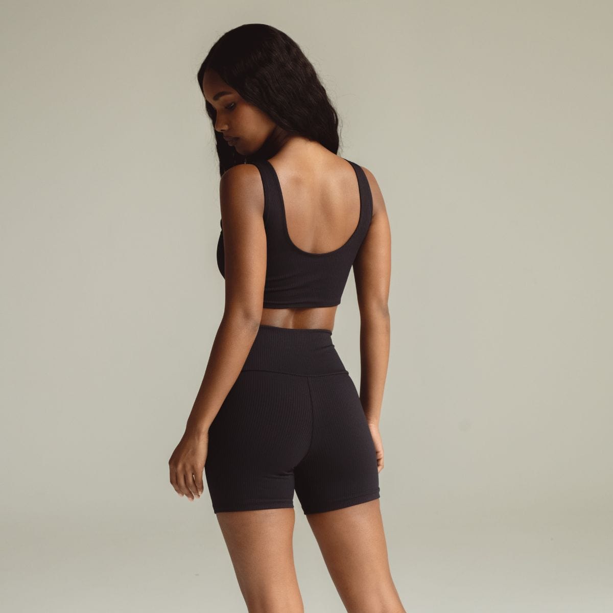 Black Rib Midi Bike Short