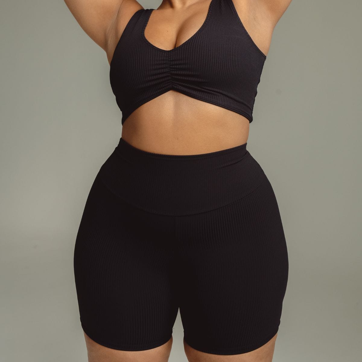 Black Rib Midi Bike Short