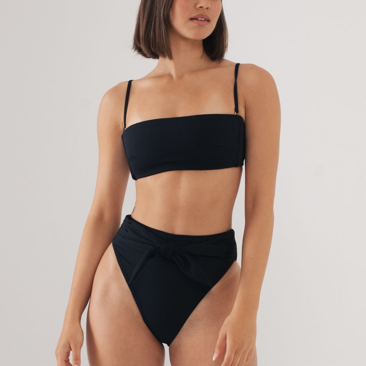 Black Rib Paula Tie-up Bikini Bottom