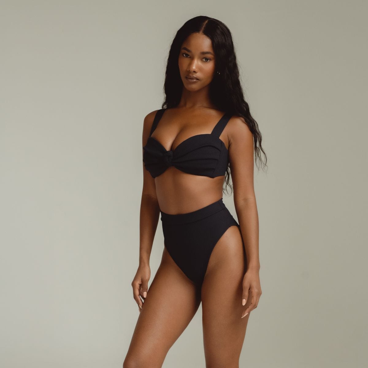 Black Rib Added Coverage Paulina Bikini Bottom