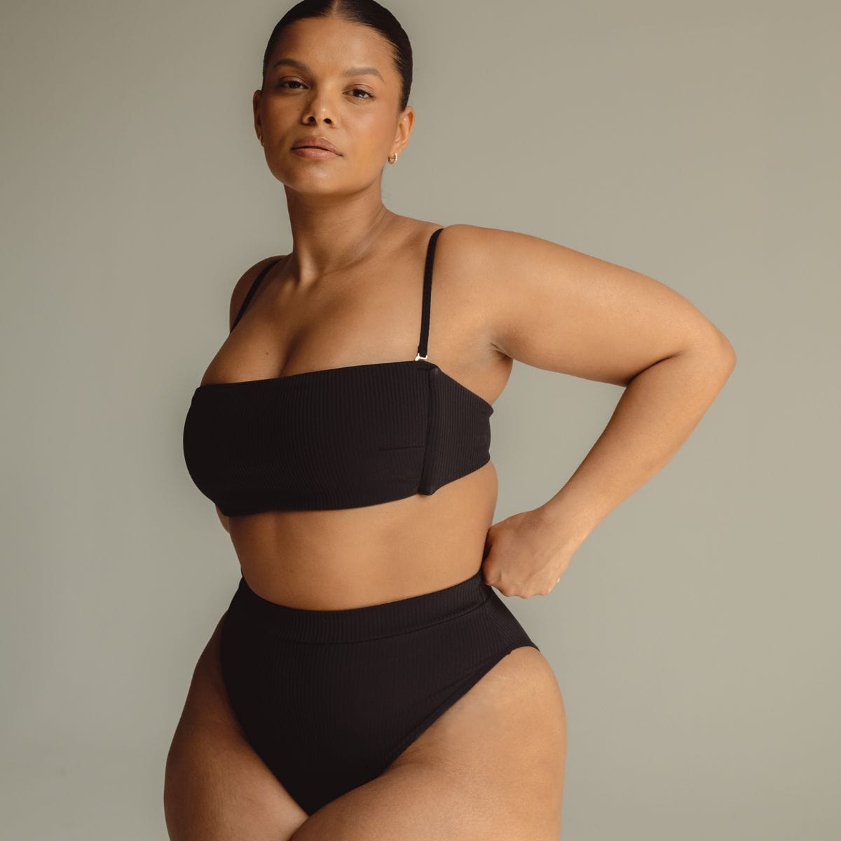 Black Rib Added Coverage Paulina Bikini Bottom