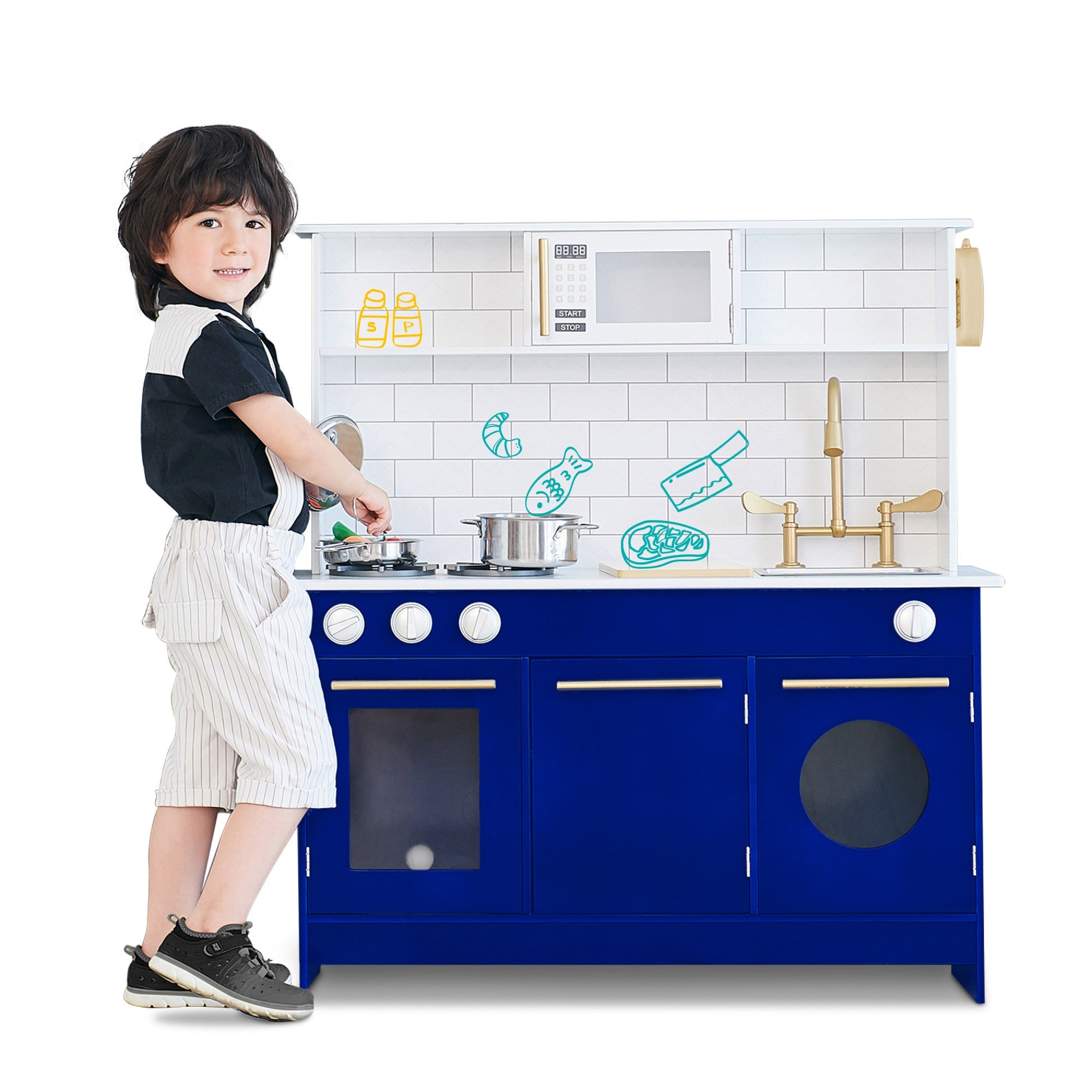 Little Chef Berlin Play Kitchen With Cookware Accessories, White/blue