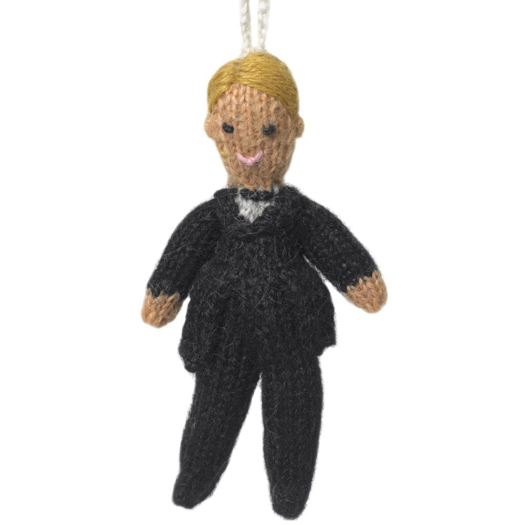 Blonde Groom Ornament Hand Knit Wedding Ornament