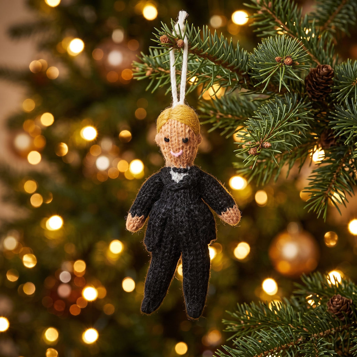 Blonde Groom Ornament Hand Knit Wedding Ornament