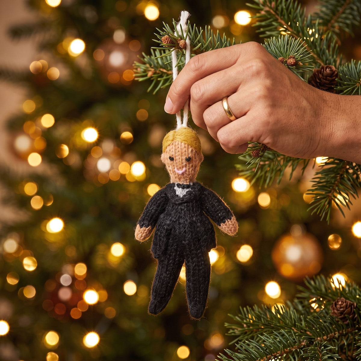 Blonde Groom Ornament Hand Knit Wedding Ornament