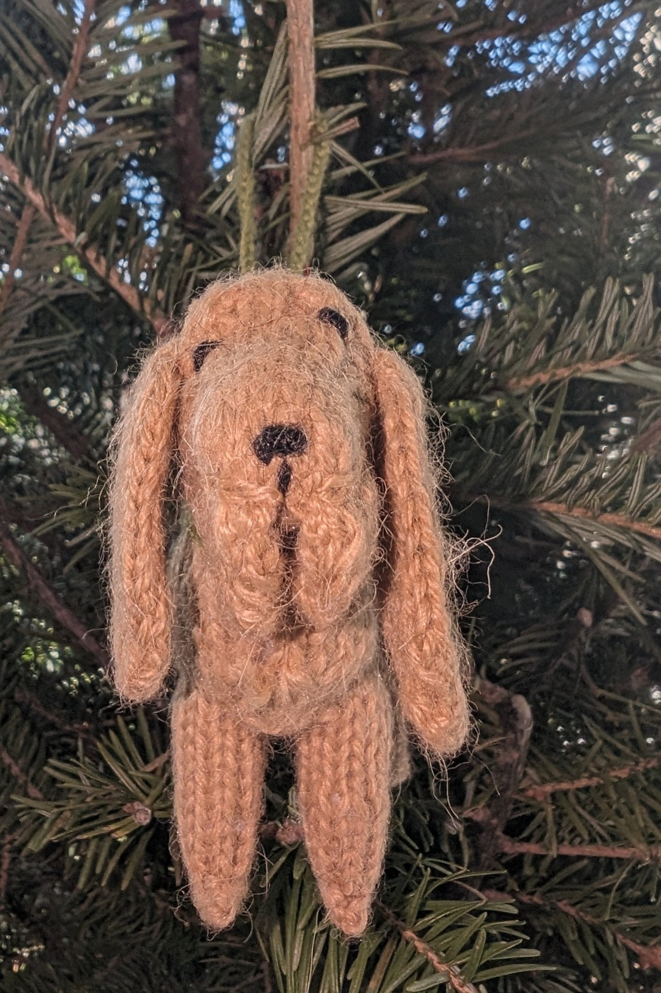 Hand Knit Alpaca Wool Christmas Ornament - Bloodhound Dog