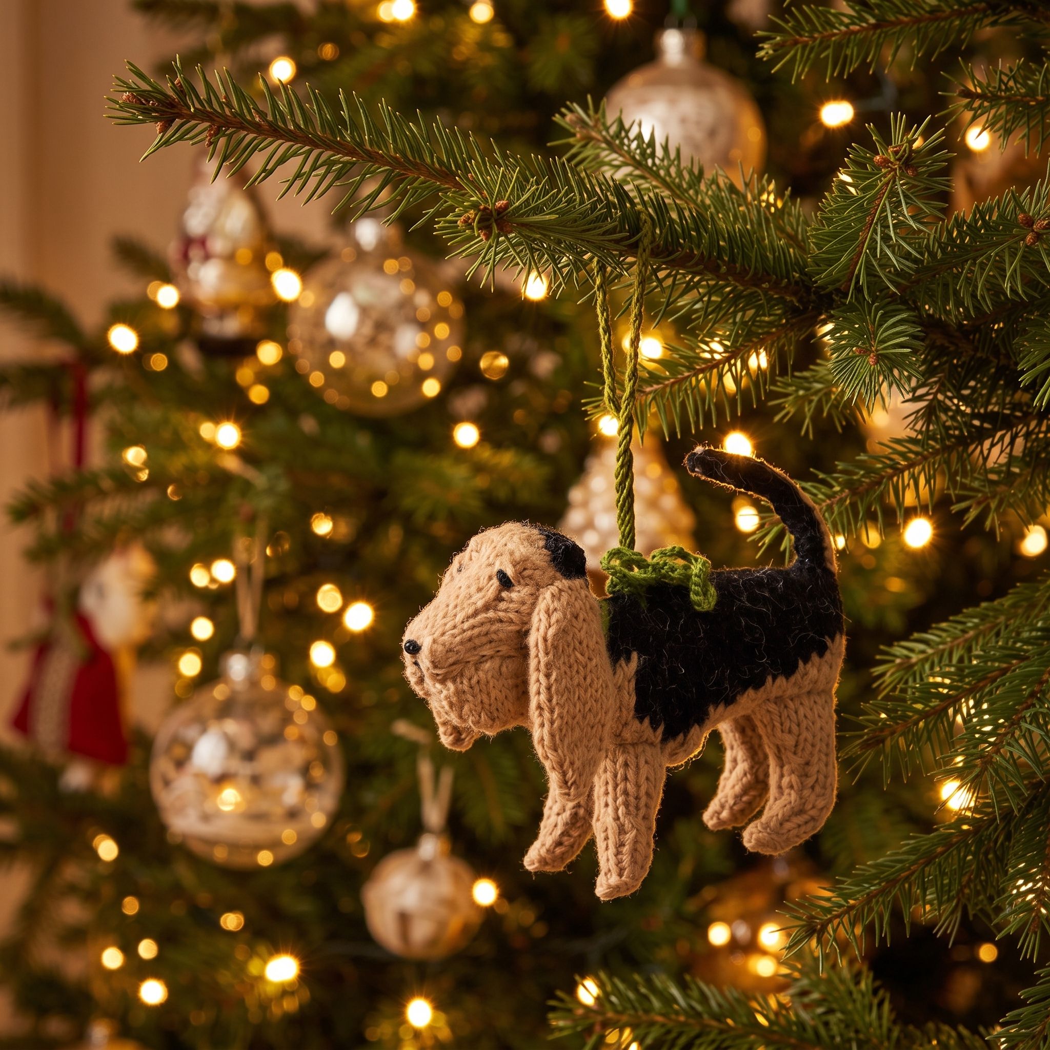 Hand Knit Alpaca Wool Christmas Ornament - Bloodhound Dog