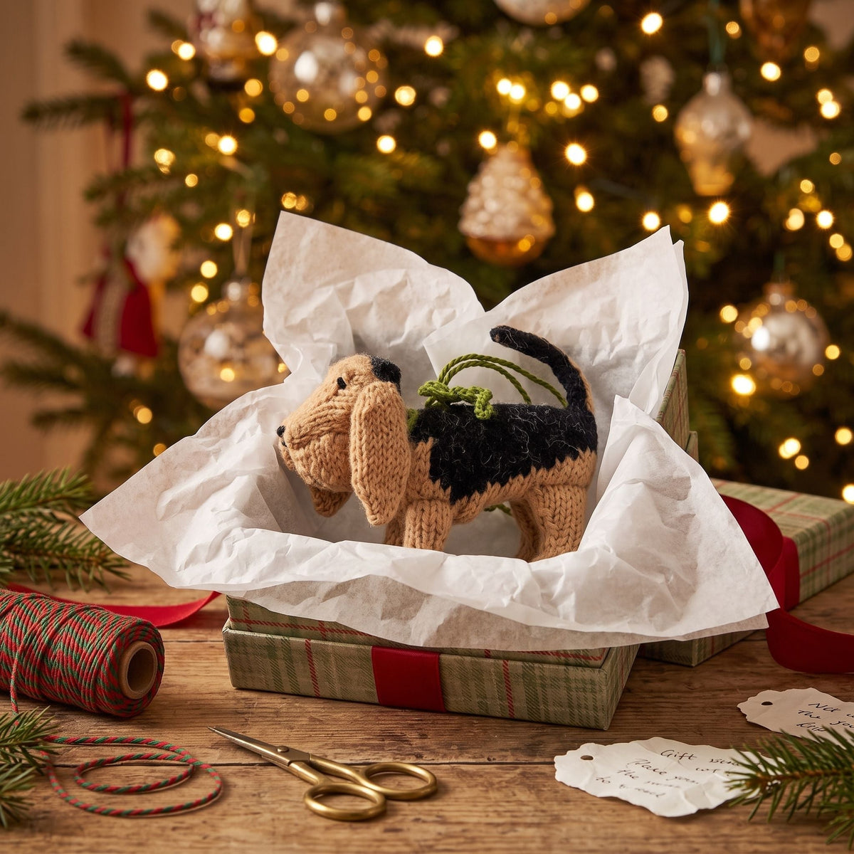 Hand Knit Alpaca Wool Christmas Ornament - Bloodhound Dog