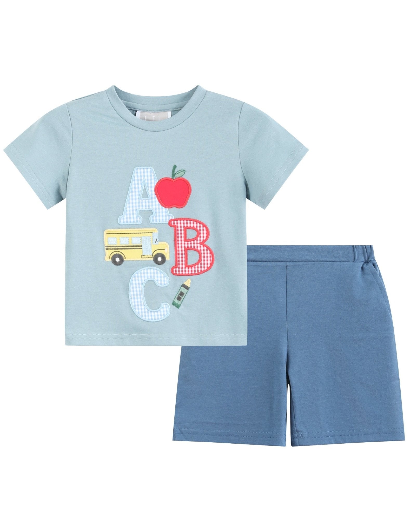 Blue Abc School Shirt And Shorts Set