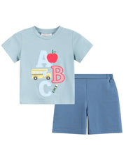 Blue Abc School Shirt And Shorts Set