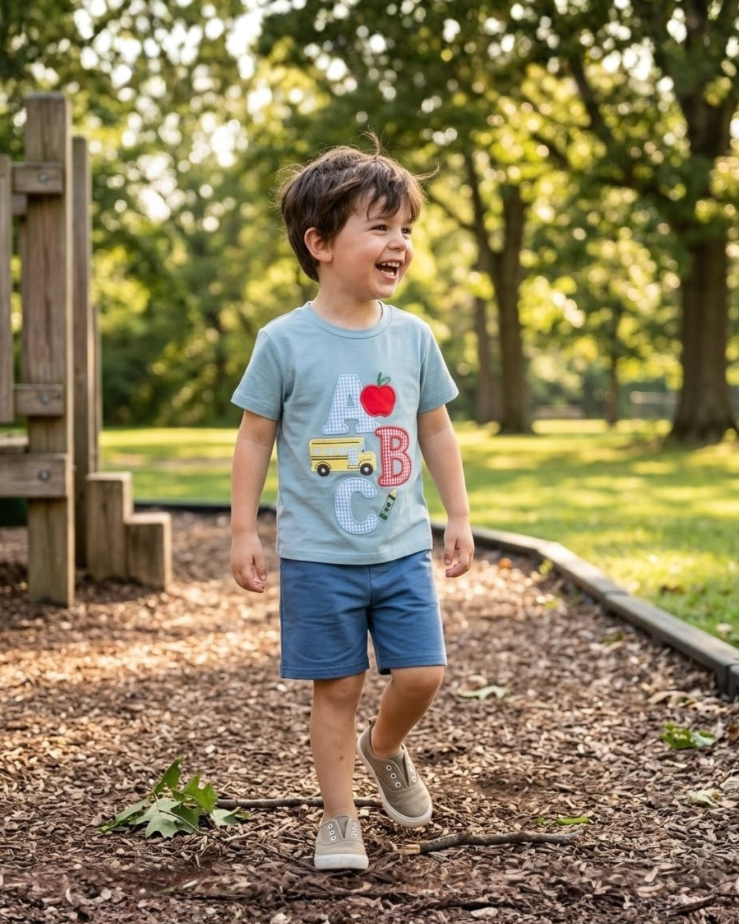Blue Abc School Shirt And Shorts Set