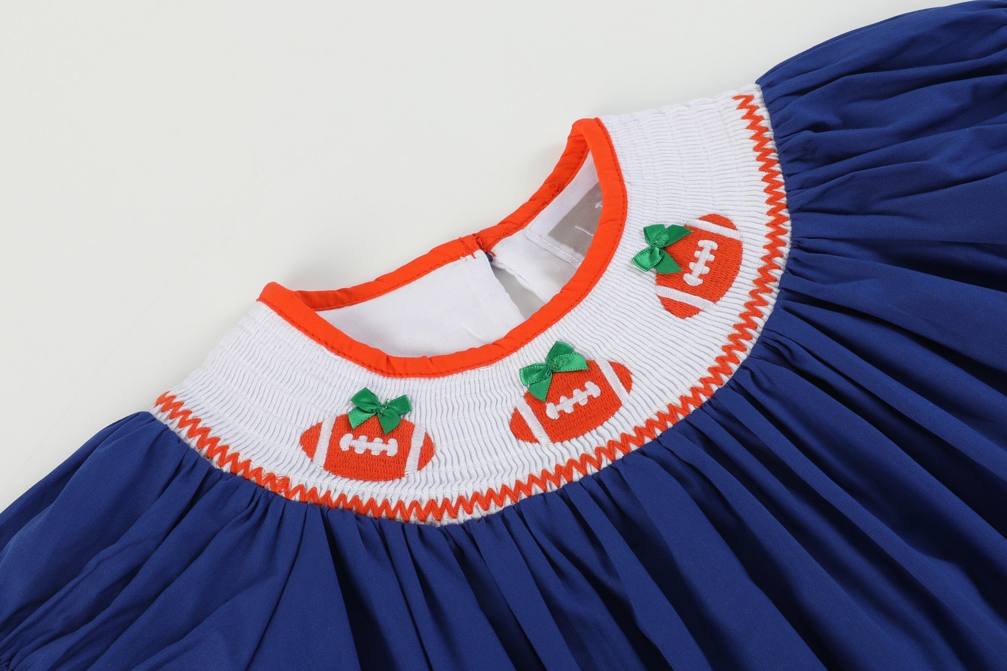 Blue And Orange Football Smocked Bishop Dress