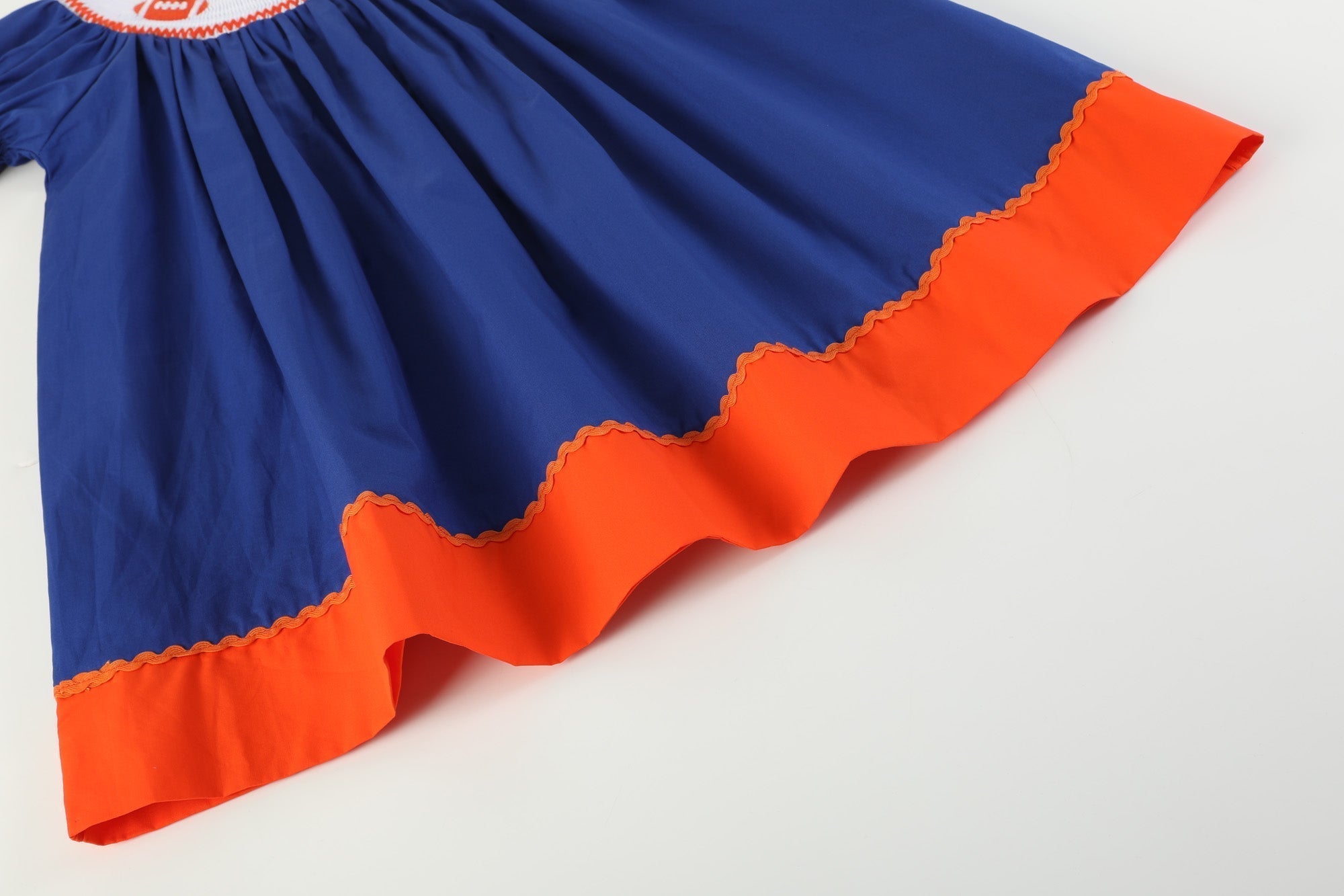 Blue And Orange Football Smocked Bishop Dress