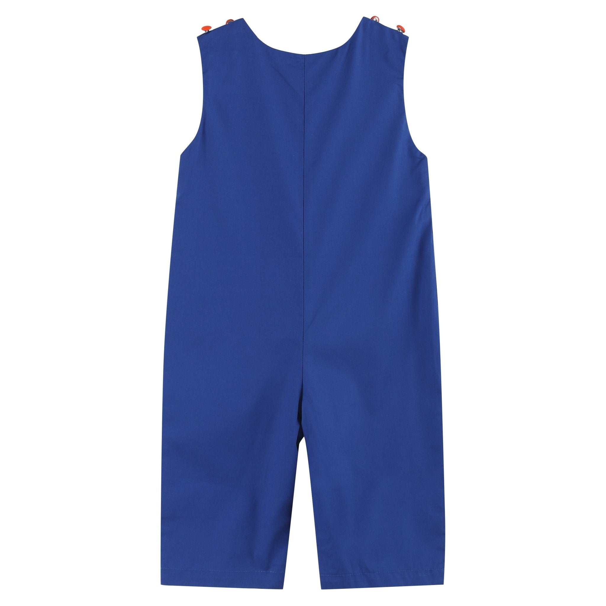 Blue And Orange Football Smocked Overalls