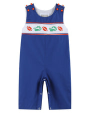 Blue And Orange Football Smocked Overalls