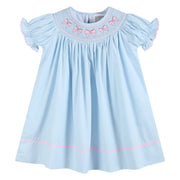 Blue And Pink Bow Smocked Bishop Dress