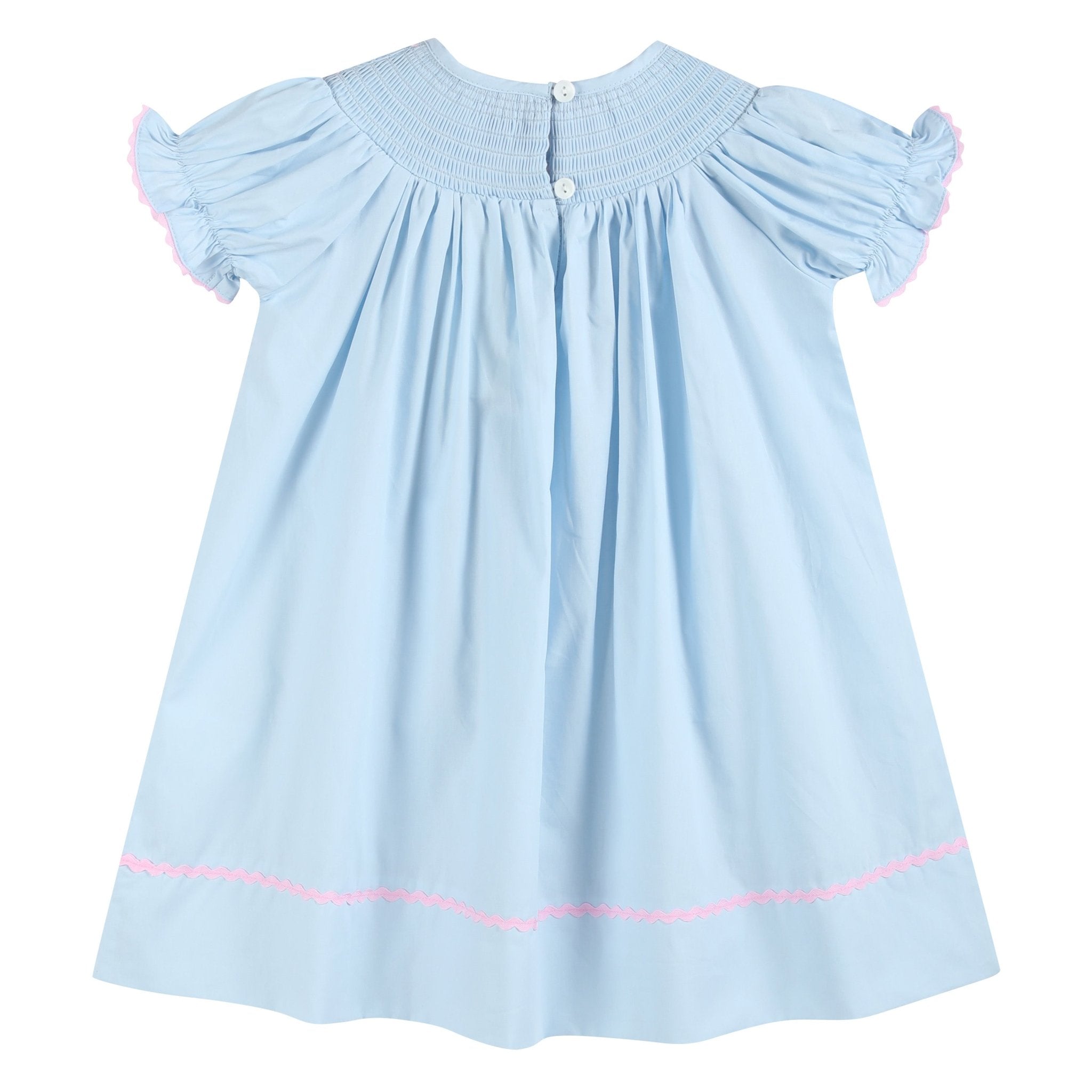 Blue And Pink Bow Smocked Bishop Dress