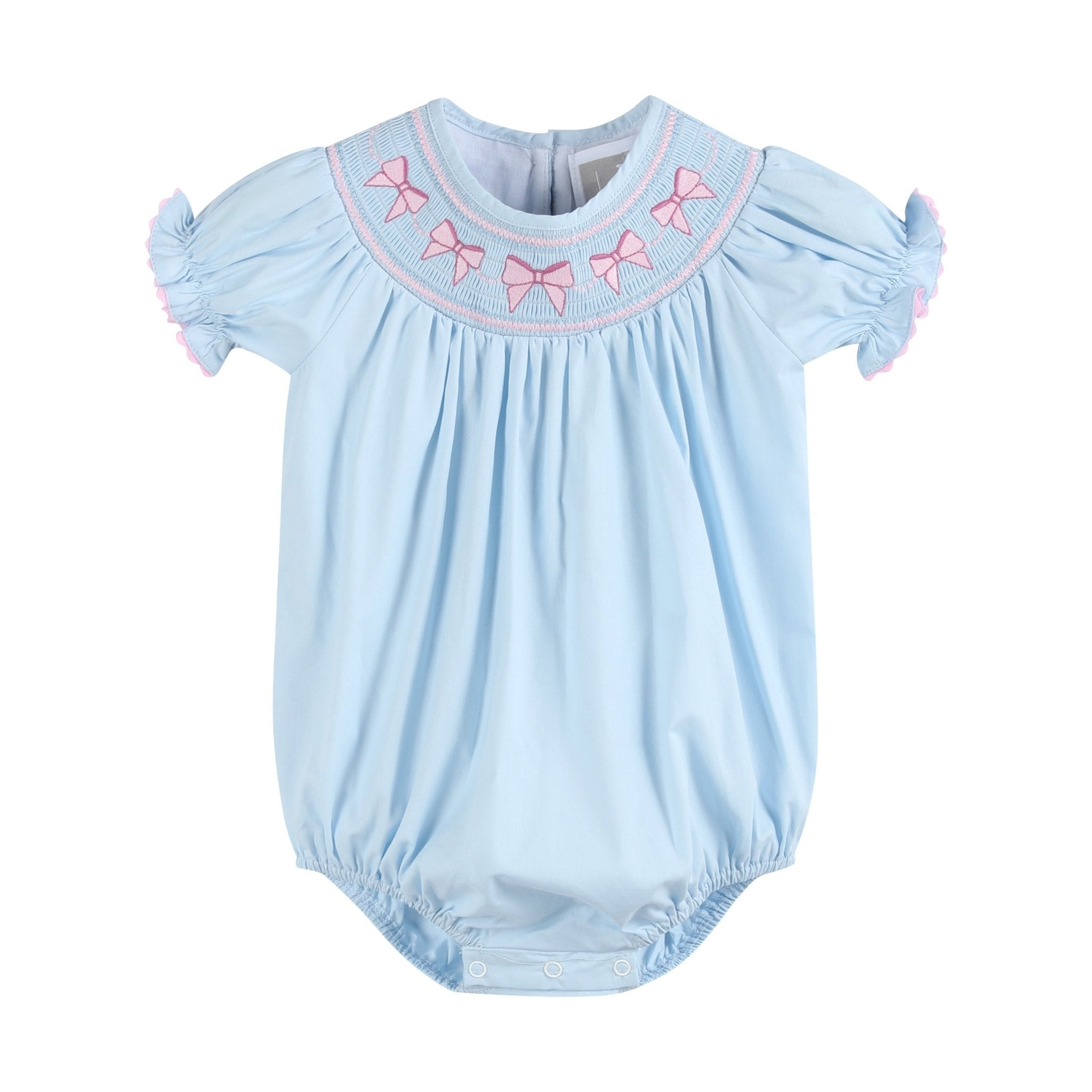 Blue And Pink Bow Smocked Romper