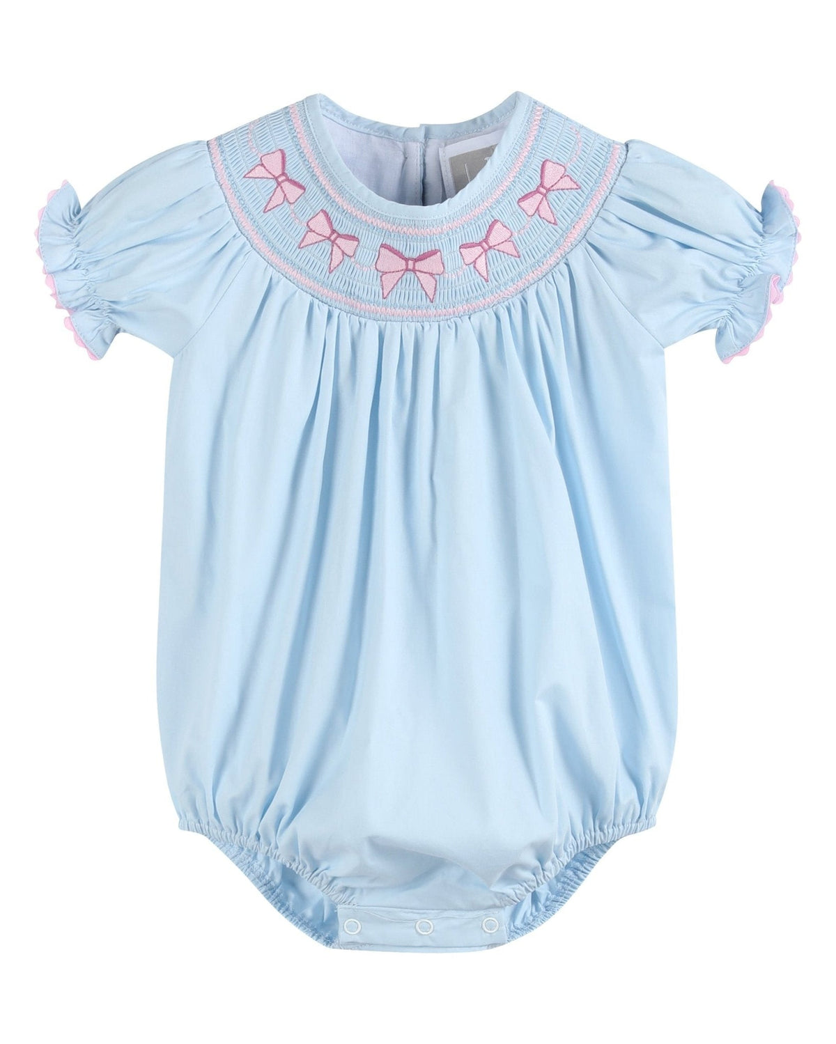 Blue And Pink Bow Smocked Romper