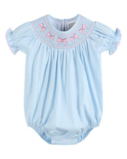 Blue And Pink Bow Smocked Romper