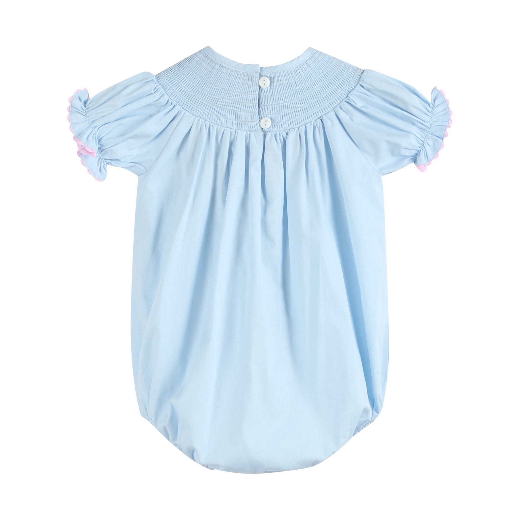 Blue And Pink Bow Smocked Romper
