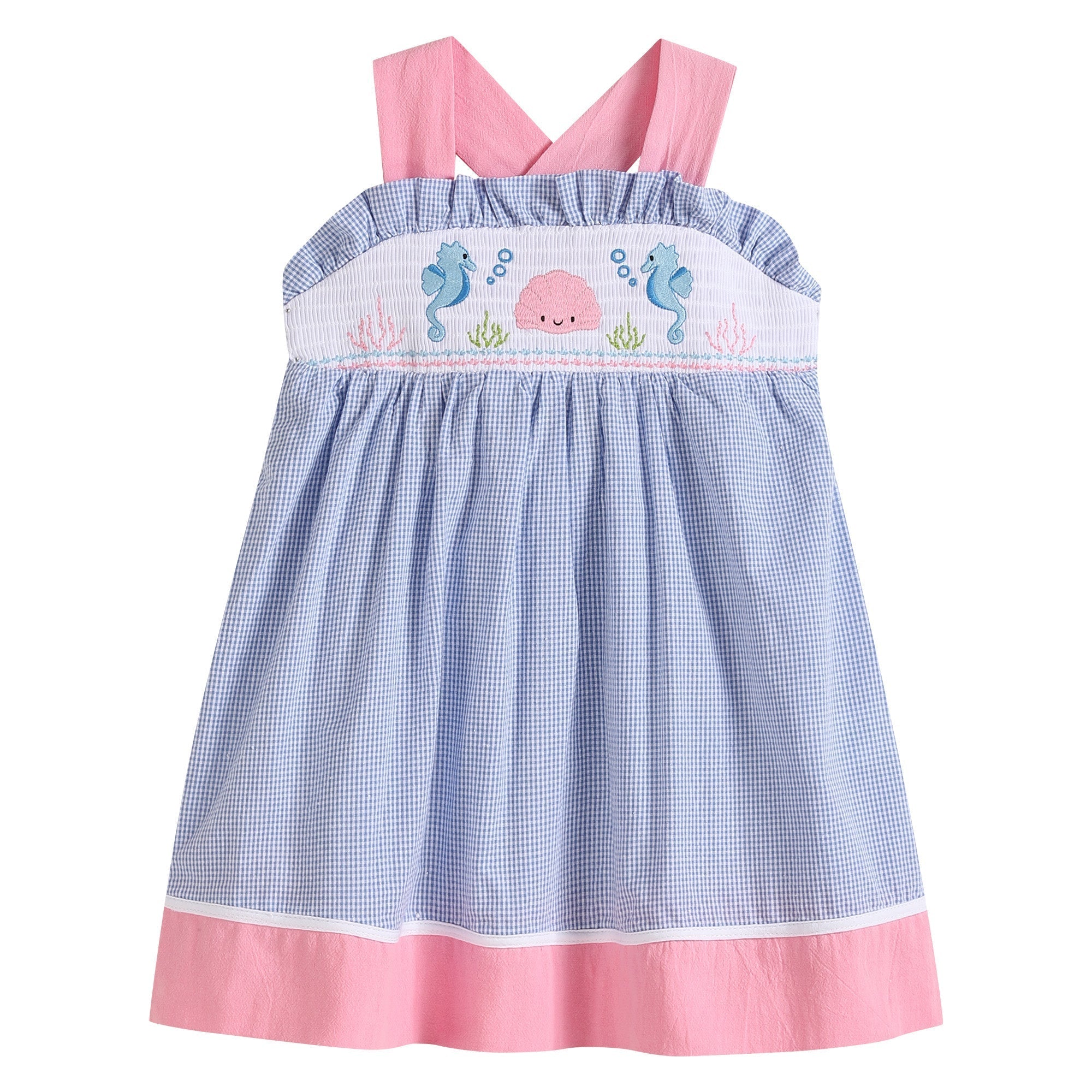 Blue And Pink Ocean Smocked Sundress