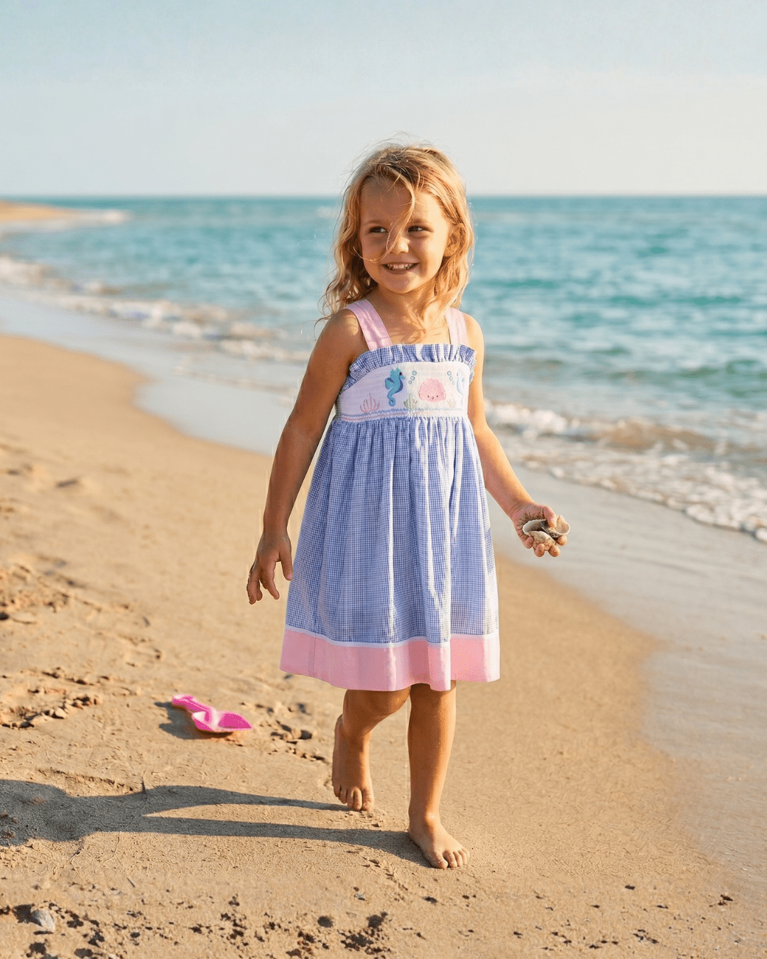 Blue And Pink Ocean Smocked Sundress