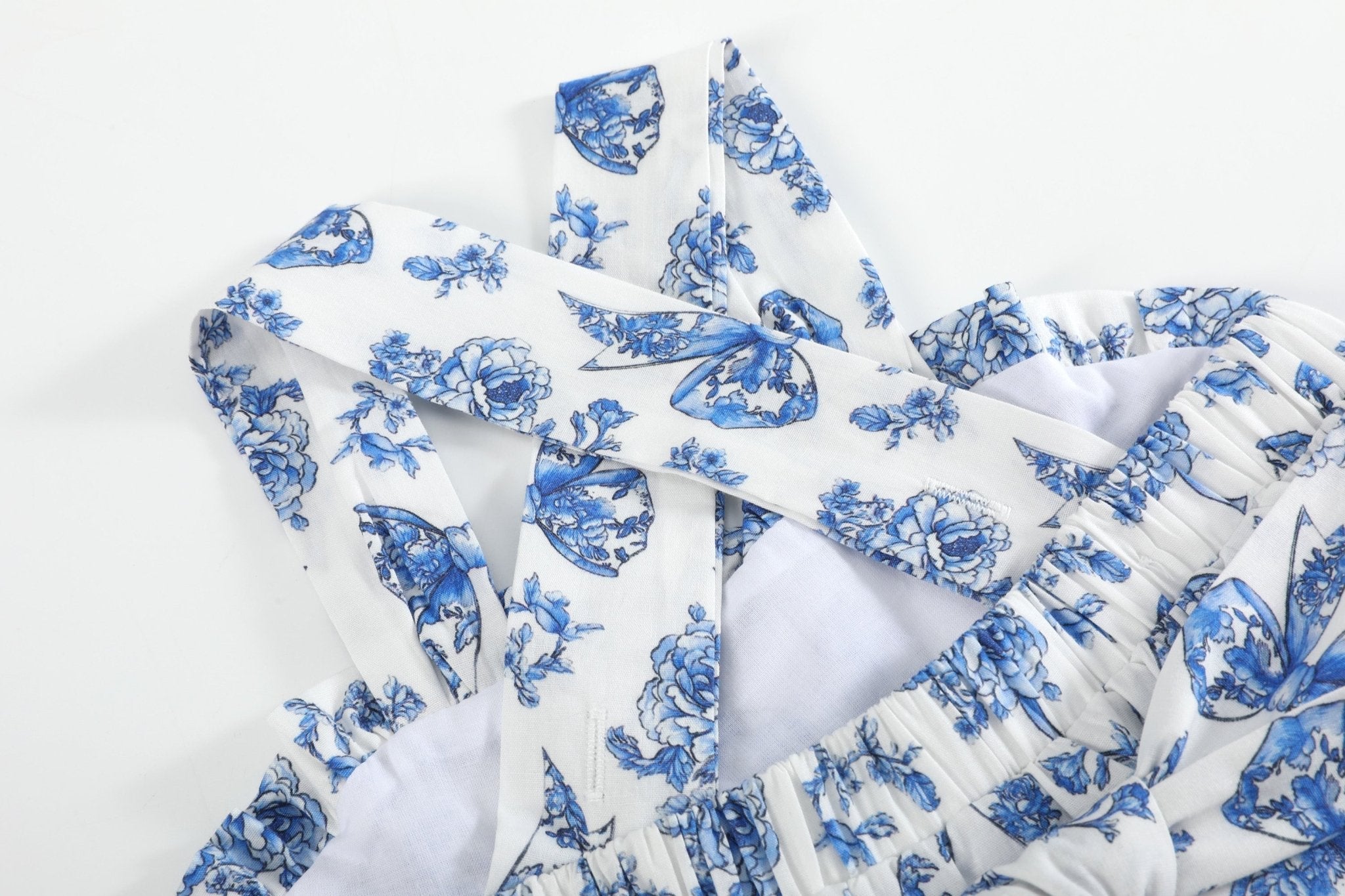 Blue And White Print Layered Sundress