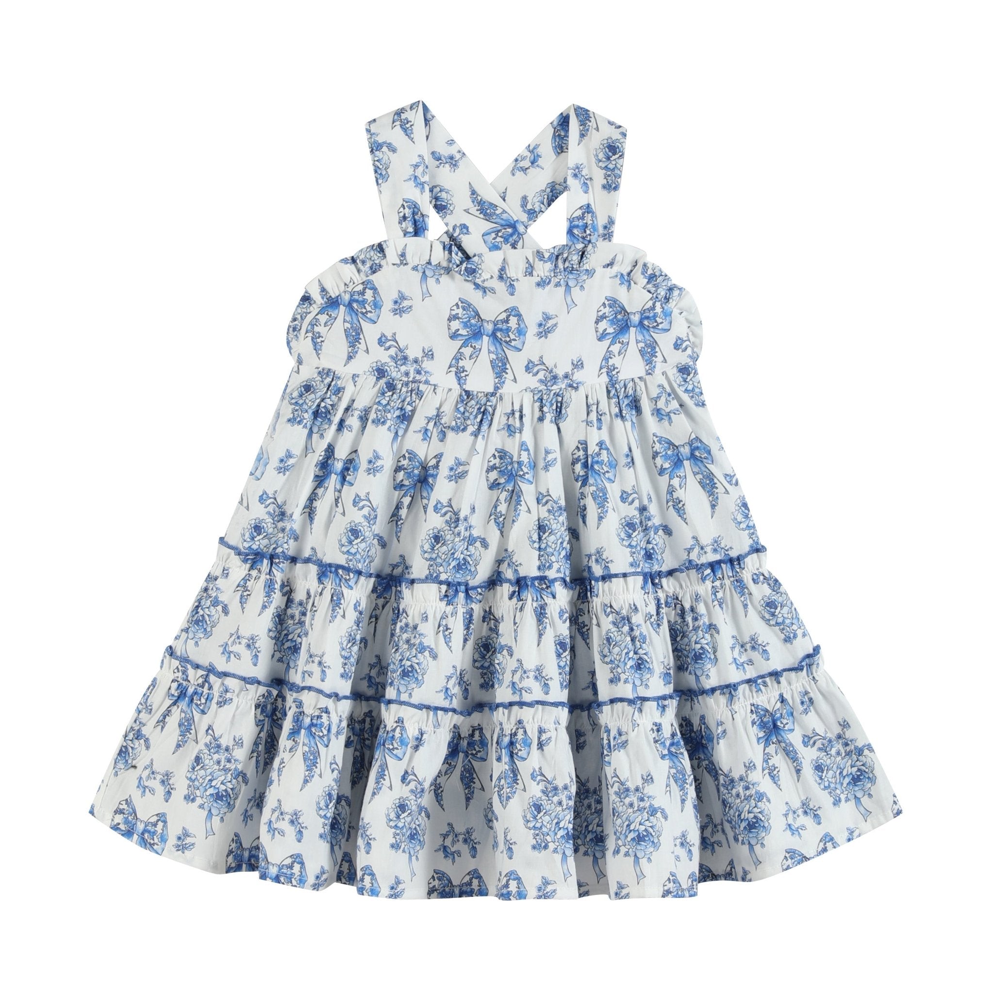 Blue And White Print Layered Sundress