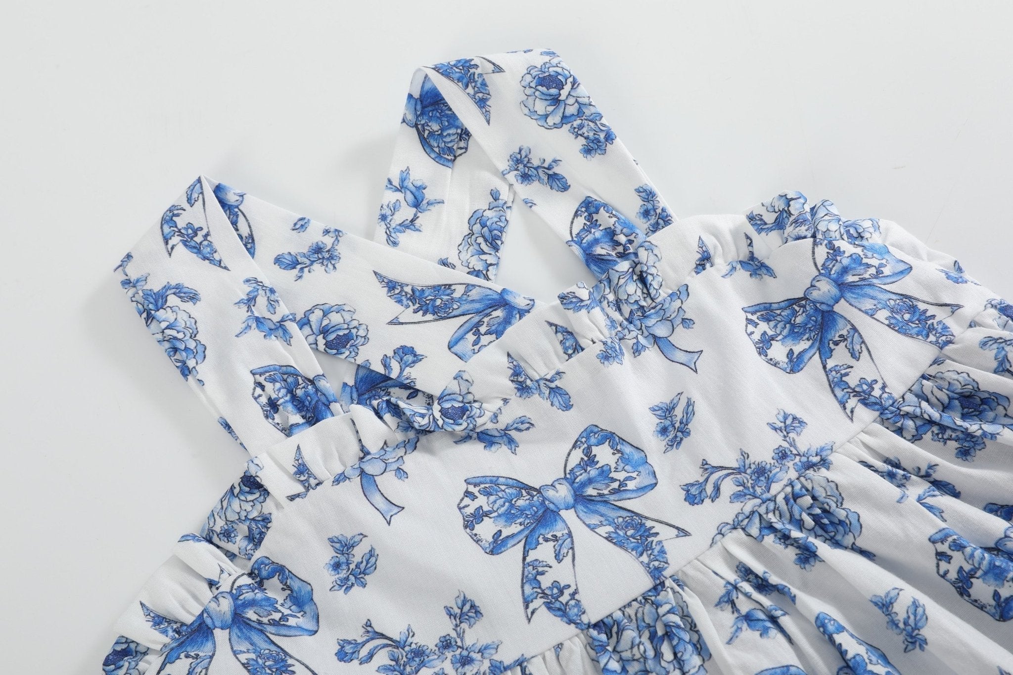 Blue And White Print Layered Sundress
