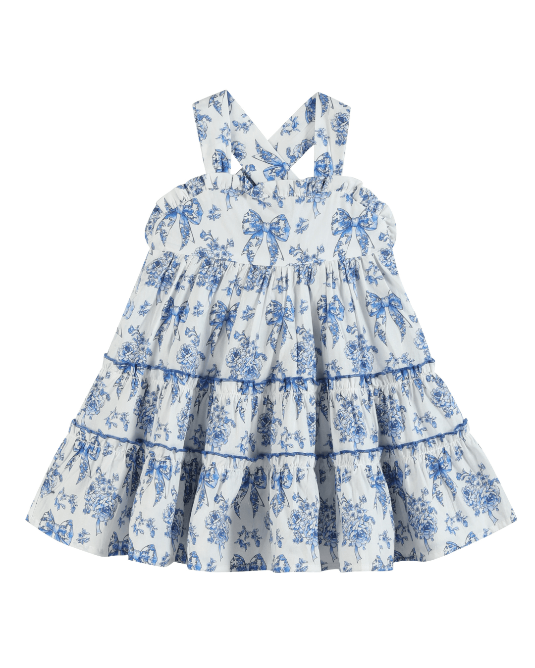 Blue And White Print Layered Sundress