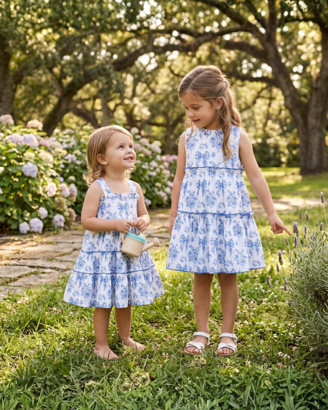 Blue And White Print Layered Sundress